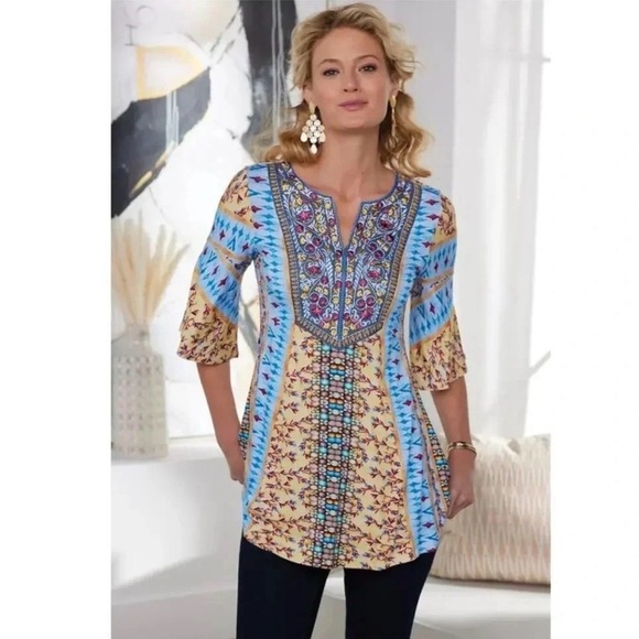 Soft Surroundings Tops - Soft surroundings blouse embroidered velvet patchwork blouse fifi tunic boho